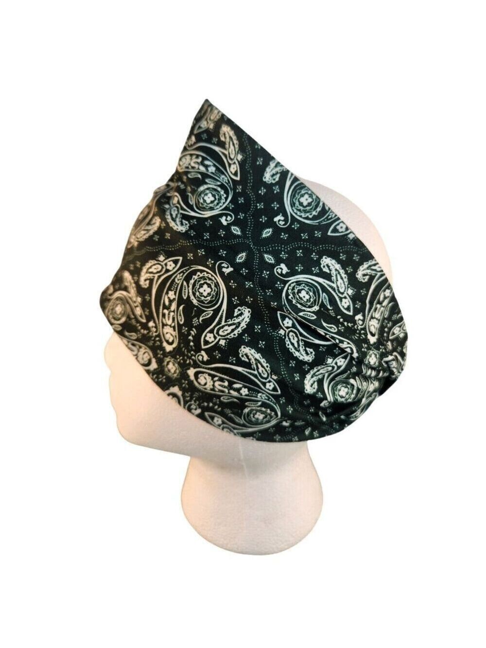 Green Paisley Knit Headwrap Headband Fabric Unisex Sweatband